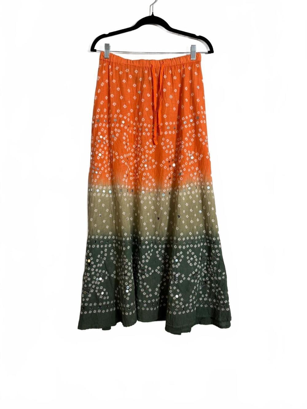 Orange Green Ombre Bohemian Maxi Skirt with